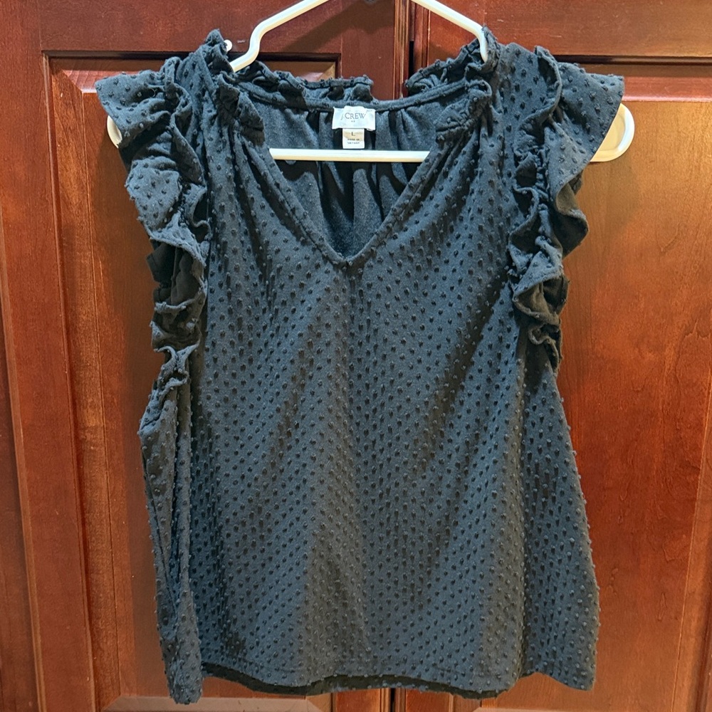 J. Crew Black Textured Ruffle Sleeve Blouse